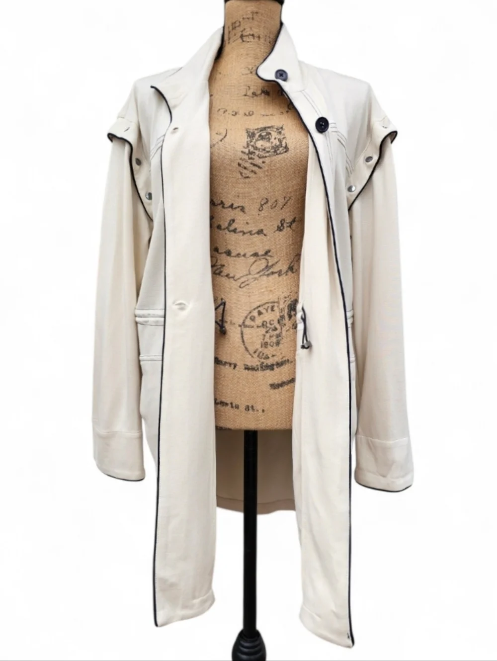 NWT Lysse Cream Jacket Convertible Detachable Sleeve Snap Button Coat, Size M